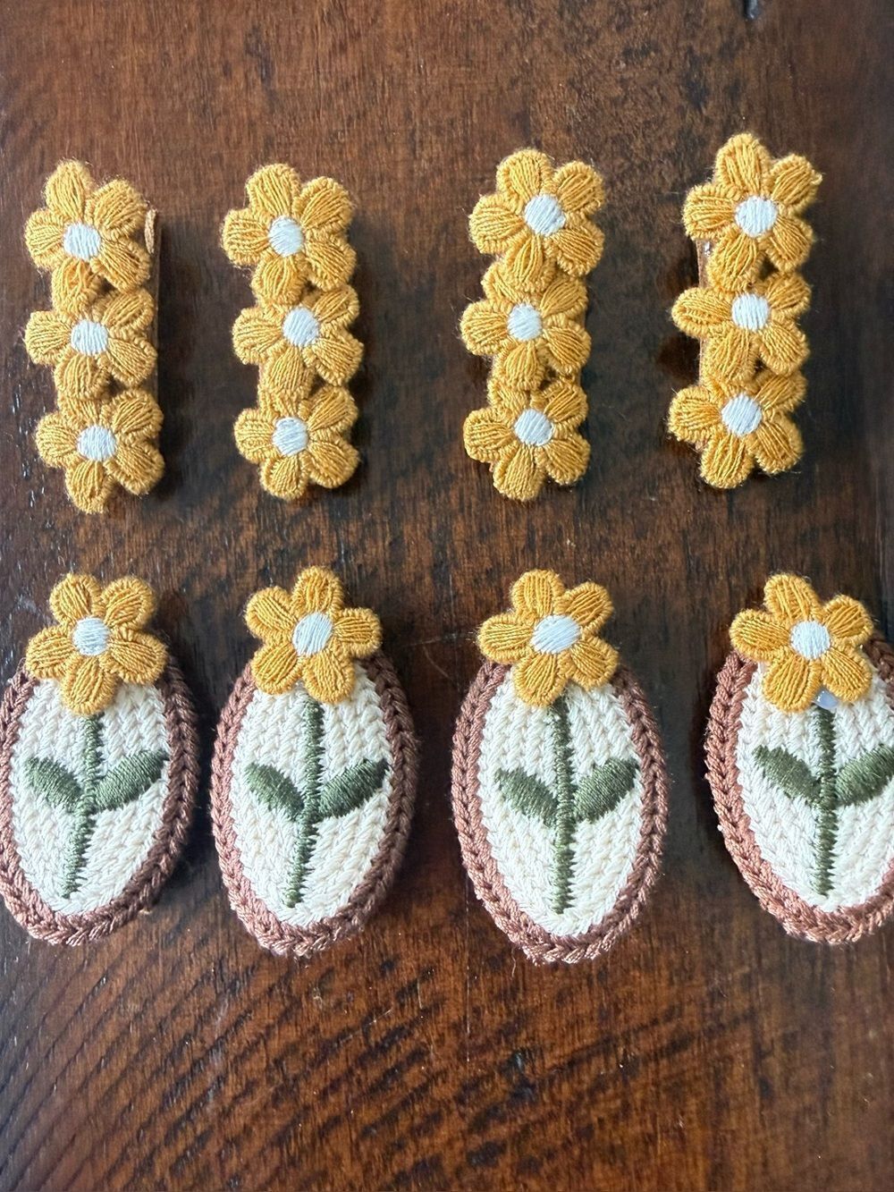 Handmade Embroidered Daisy Hair Clips – Girls’ Set of 8